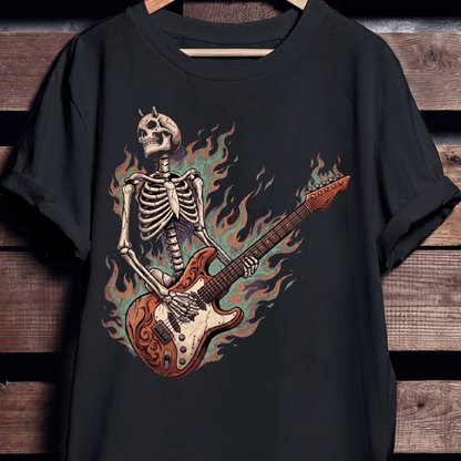Flaming Horned Skeleton Guitarist Tee - The Music Frontiers