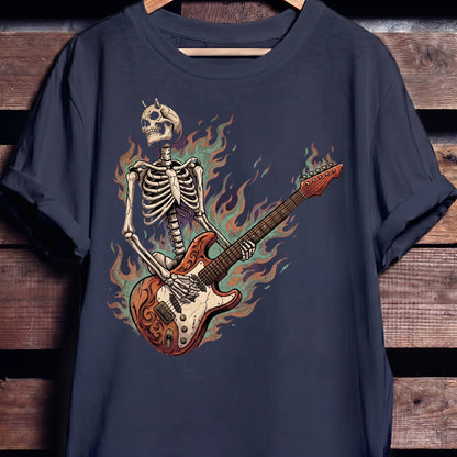 Flaming Horned Skeleton Guitarist Tee