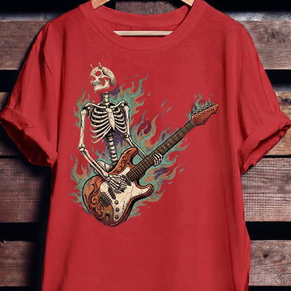 Flaming Horned Skeleton Guitarist Tee
