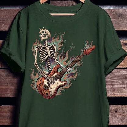 Flaming Horned Skeleton Guitarist Tee