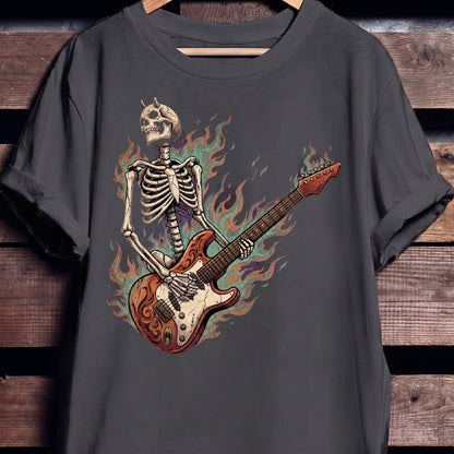 Flaming Horned Skeleton Guitarist Tee