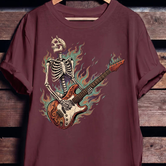 Flaming Horned Skeleton Guitarist Tee