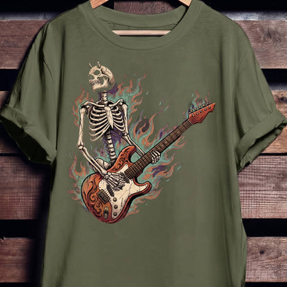 Flaming Horned Skeleton Guitarist Tee