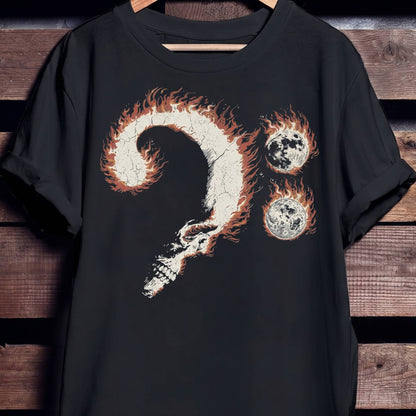 Flaming Moon Skull Graphic T-Shirt