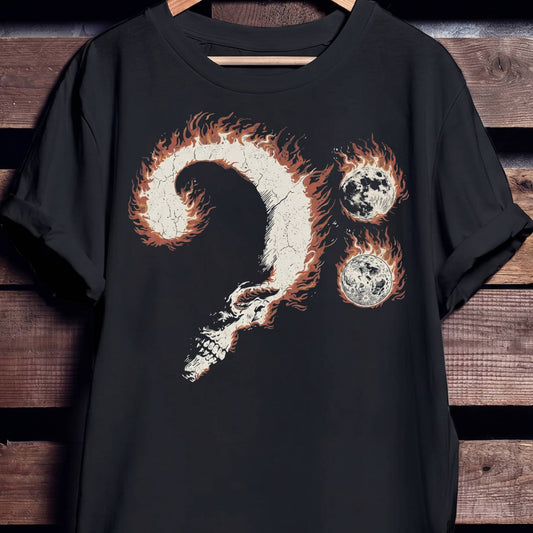 Flaming Moon Skull Graphic T-Shirt
