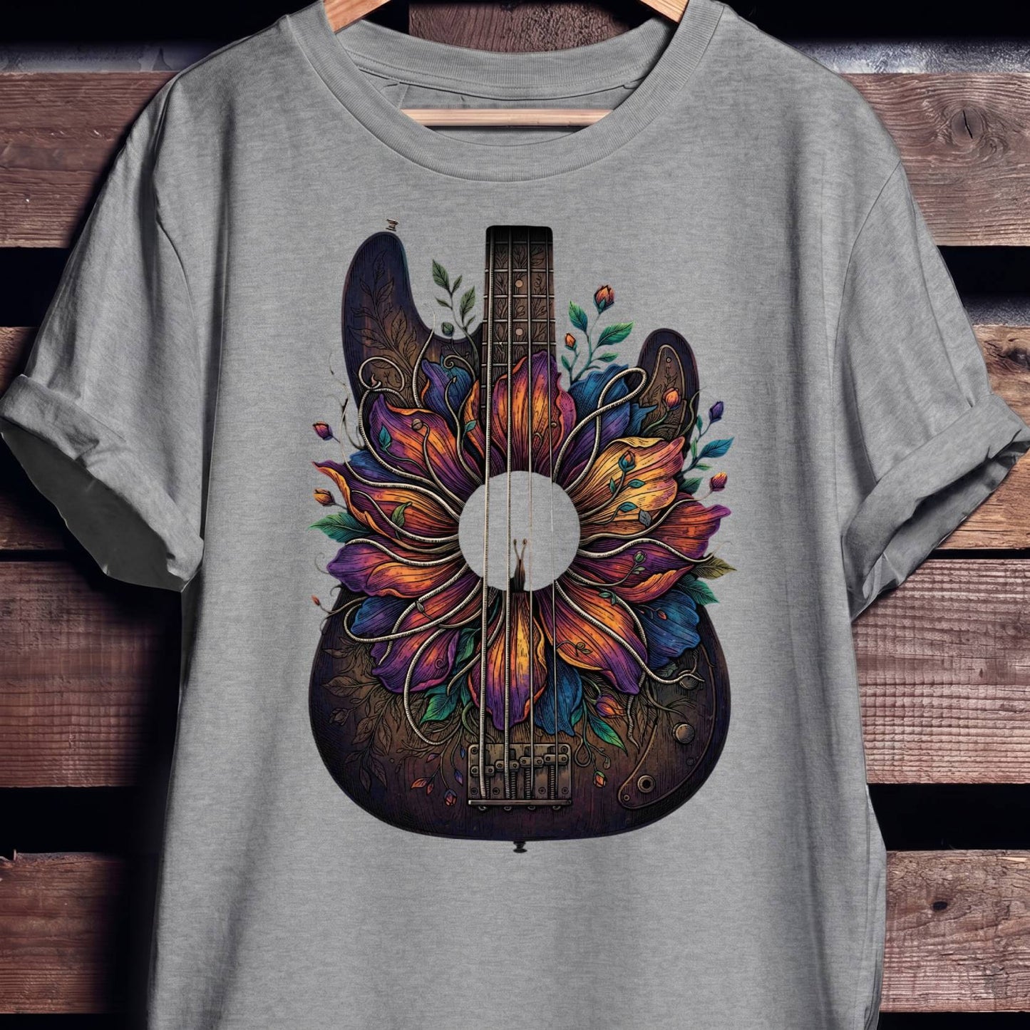 Floral Bass Guitar Boho T-Shirt