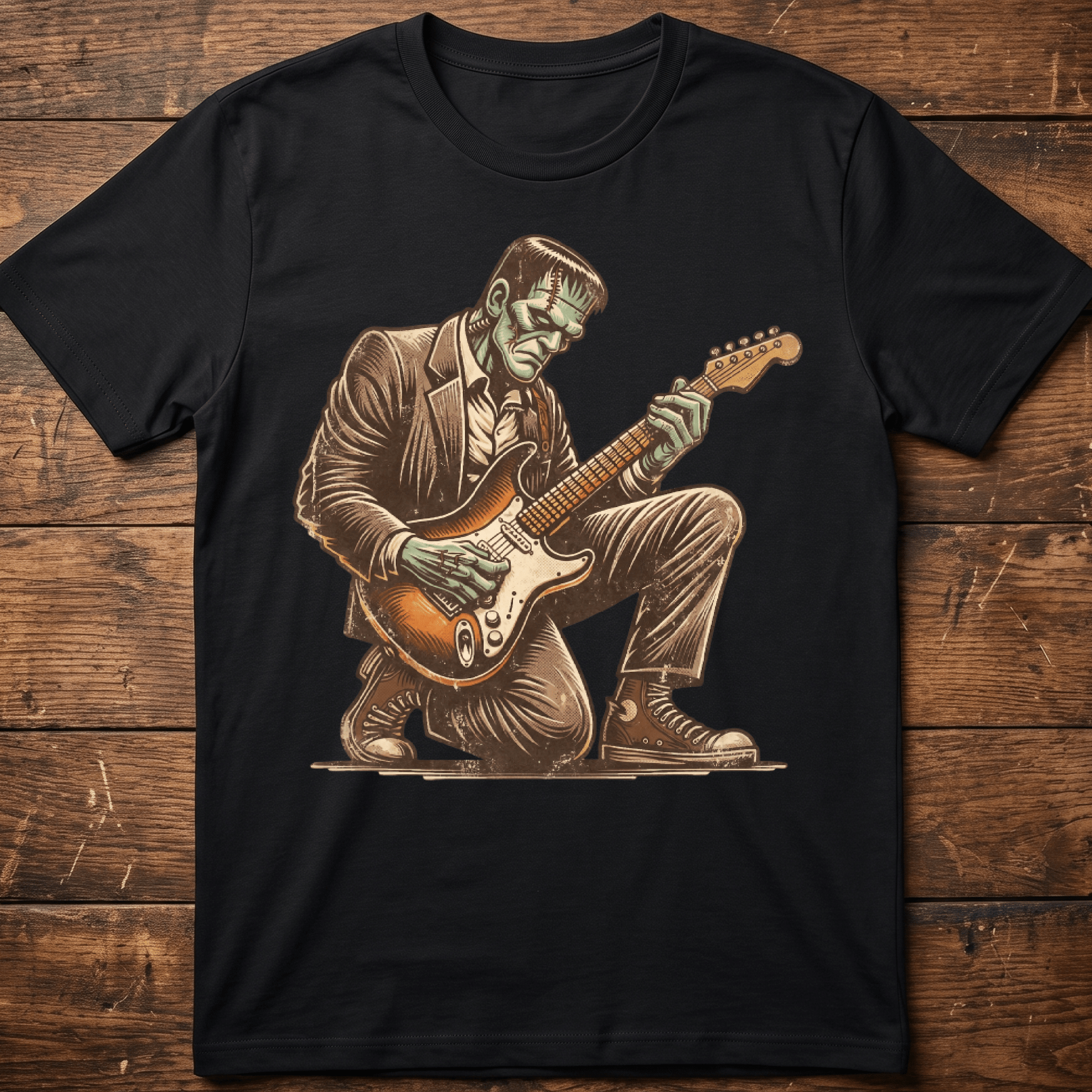 Frankenstein Monster Playing Electric Guitar T-Shirt - The Music Frontiers