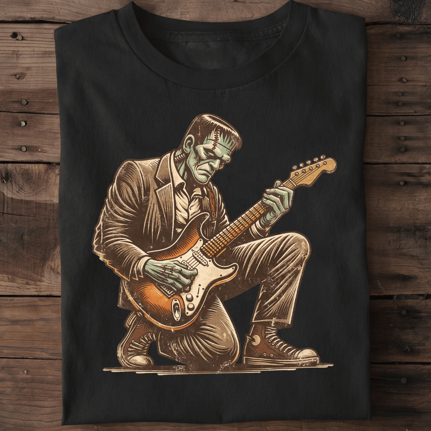 Frankenstein Monster Playing Electric Guitar T-Shirt - The Music Frontiers