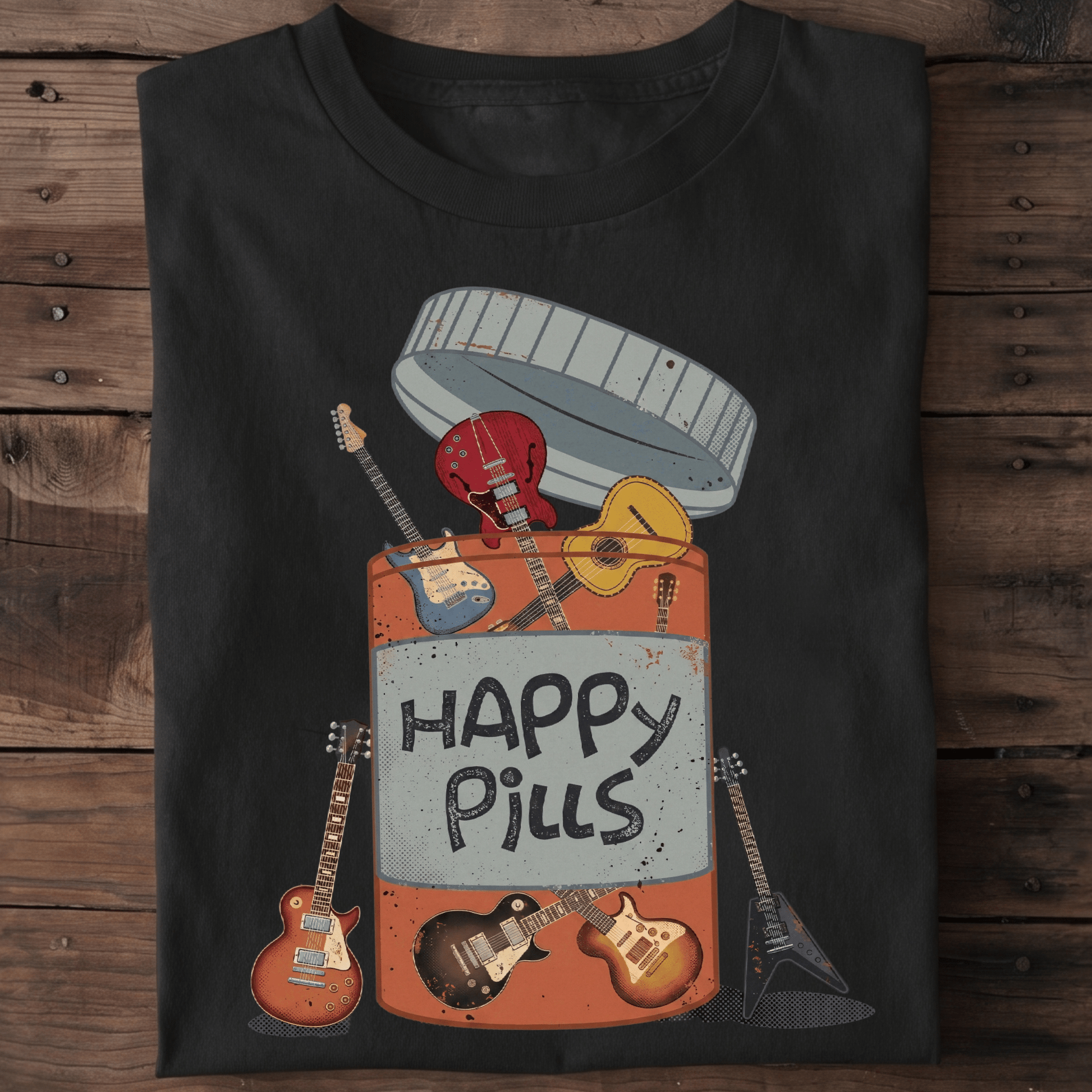 Funny Guitarist Happy Pills Musical Tee - The Music Frontiers