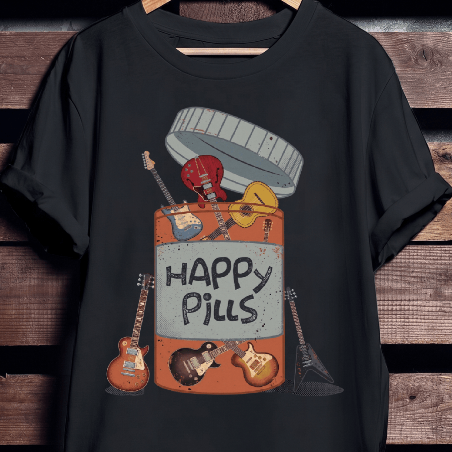 Funny Guitarist Happy Pills Musical Tee - The Music Frontiers