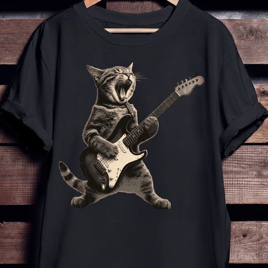 Funny Cat Playing Electric Guitar T-Shirt - The Music Frontiers