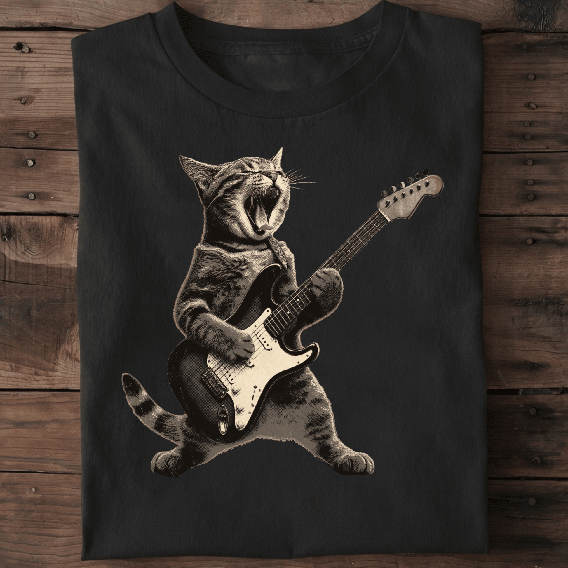 Funny Cat Playing Electric Guitar T-Shirt - The Music Frontiers