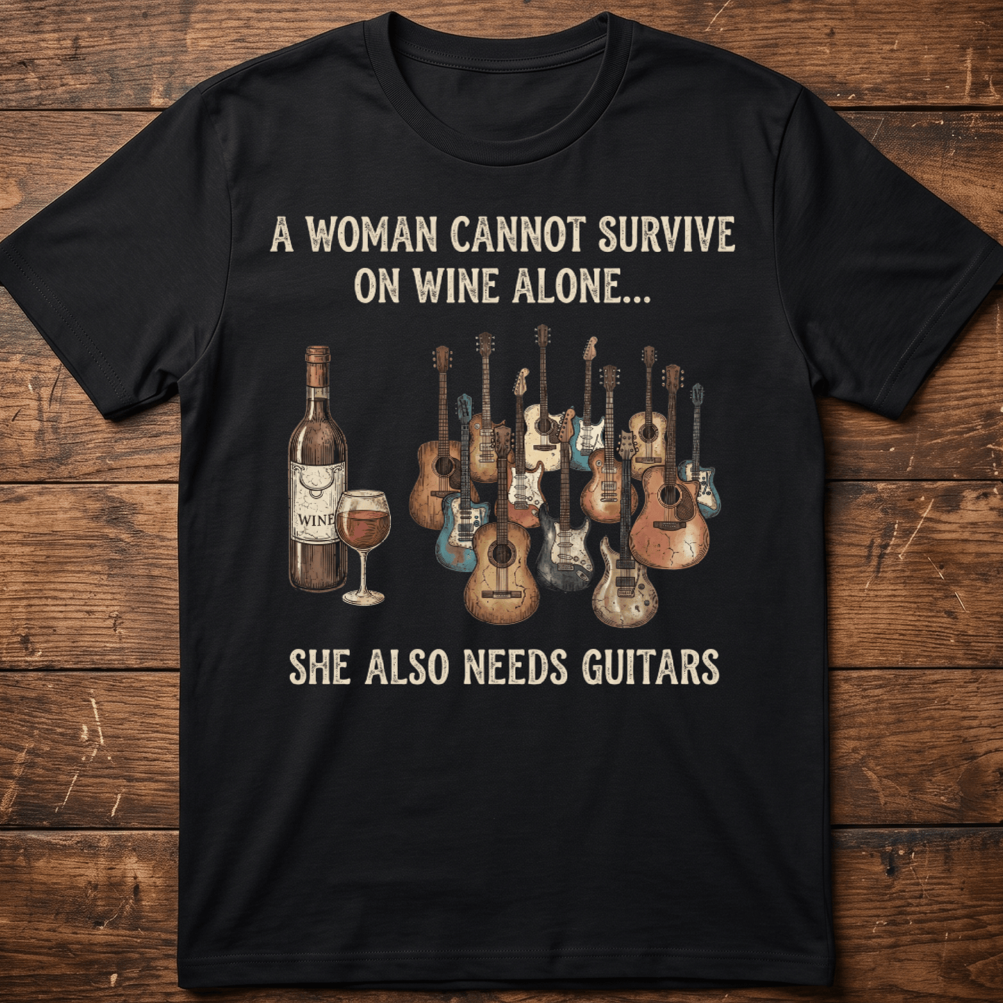 Funny Guitarist Wine Lover T-shirt - Vintage Retro Music Gift Tee - The Music Frontiers