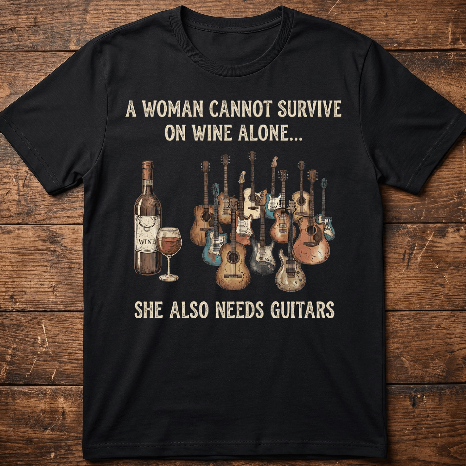 Funny Guitarist Wine Lover T-shirt - Vintage Retro Music Gift Tee - The Music Frontiers