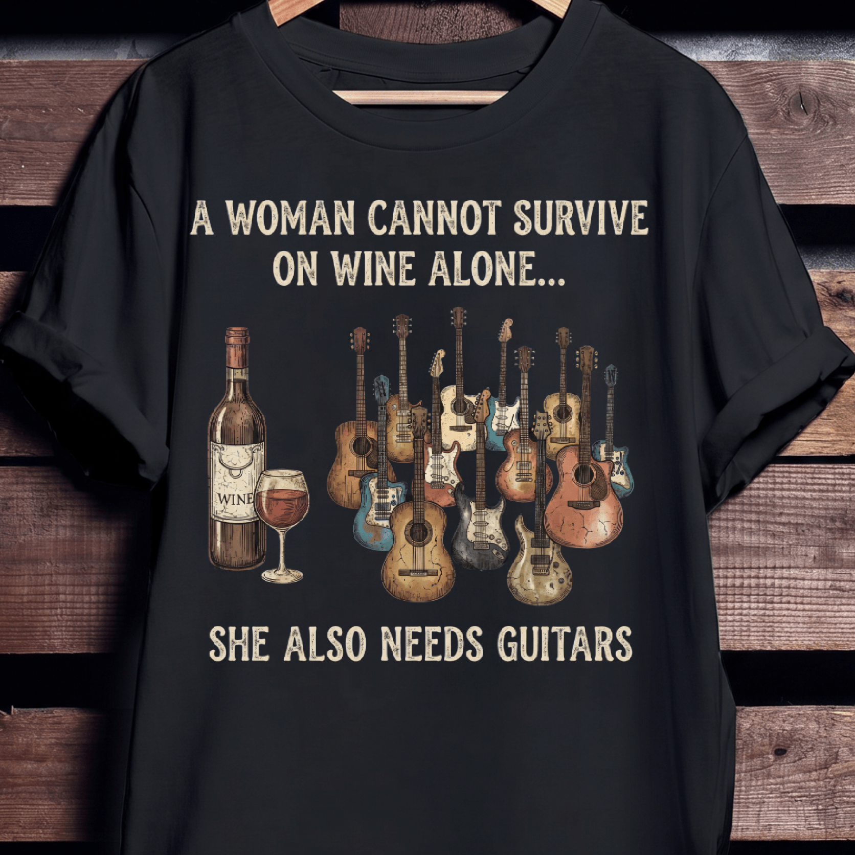 Funny Guitarist Wine Lover T-shirt - Vintage Retro Music Gift Tee - The Music Frontiers