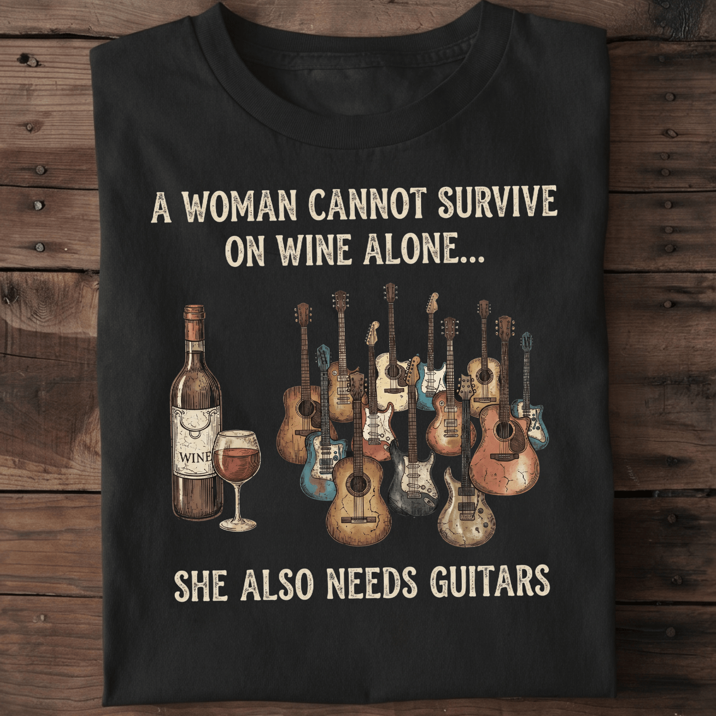 Funny Guitarist Wine Lover T-shirt - Vintage Retro Music Gift Tee - The Music Frontiers
