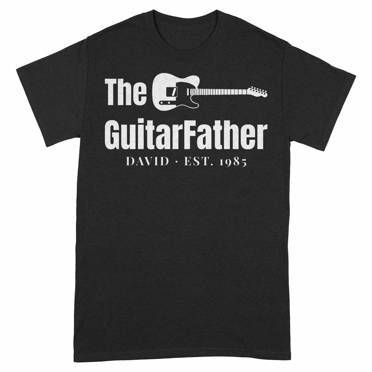 The GuitarFather Personalized Shirt – Pick His Instrument - Black classic tee, front