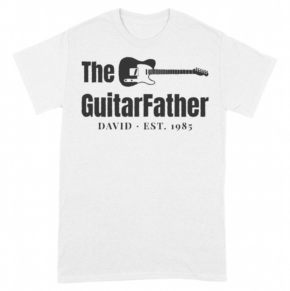 The GuitarFather Personalized Shirt – Pick His Instrument - White classic tee, front