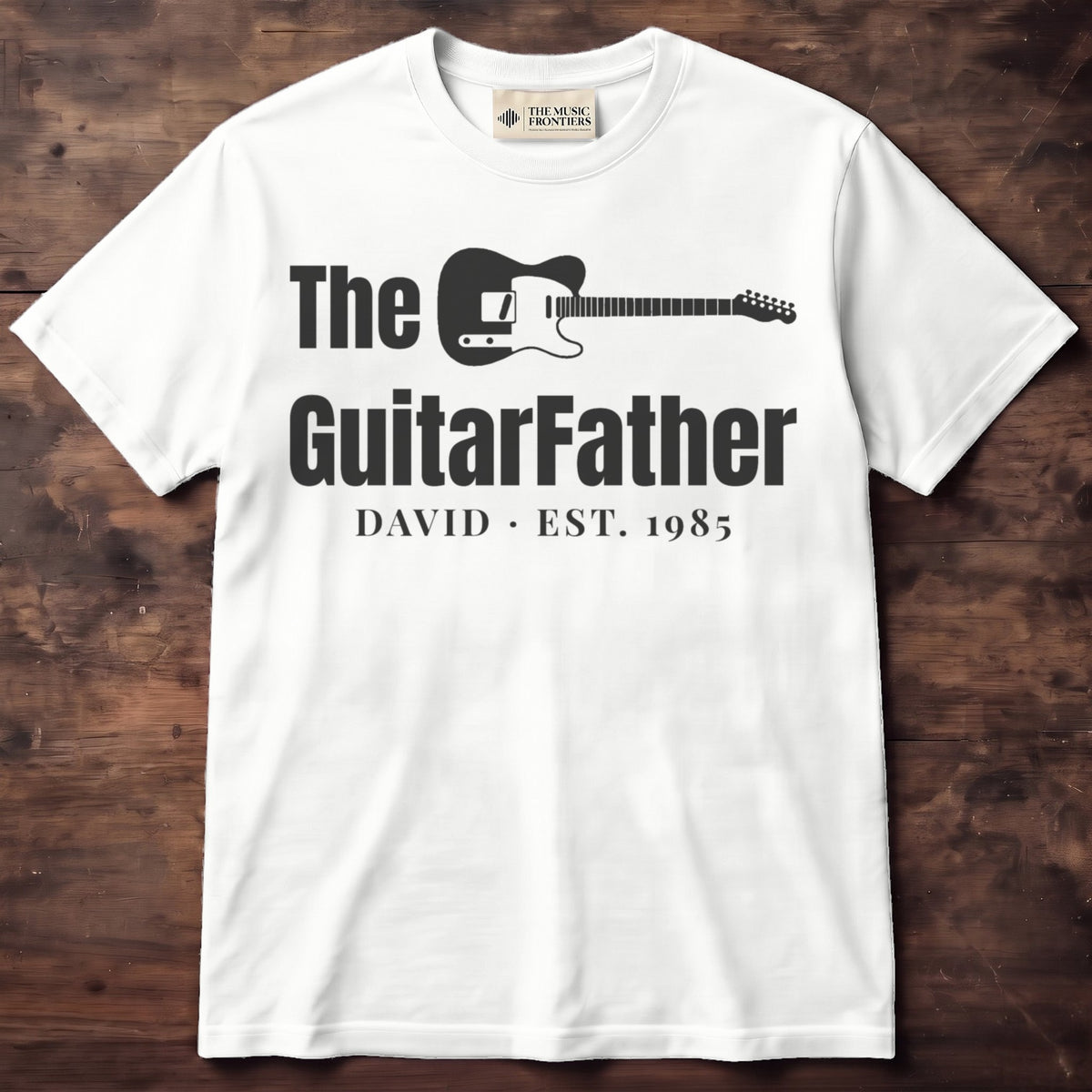 The GuitarFather Personalized Shirt – Pick His Instrument - White classic tee, front