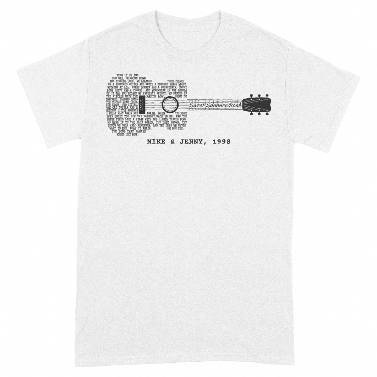 Song Lyrics Guitar Shirt – Your Song Title & Lyrics in a Guitar - White classic tee, front