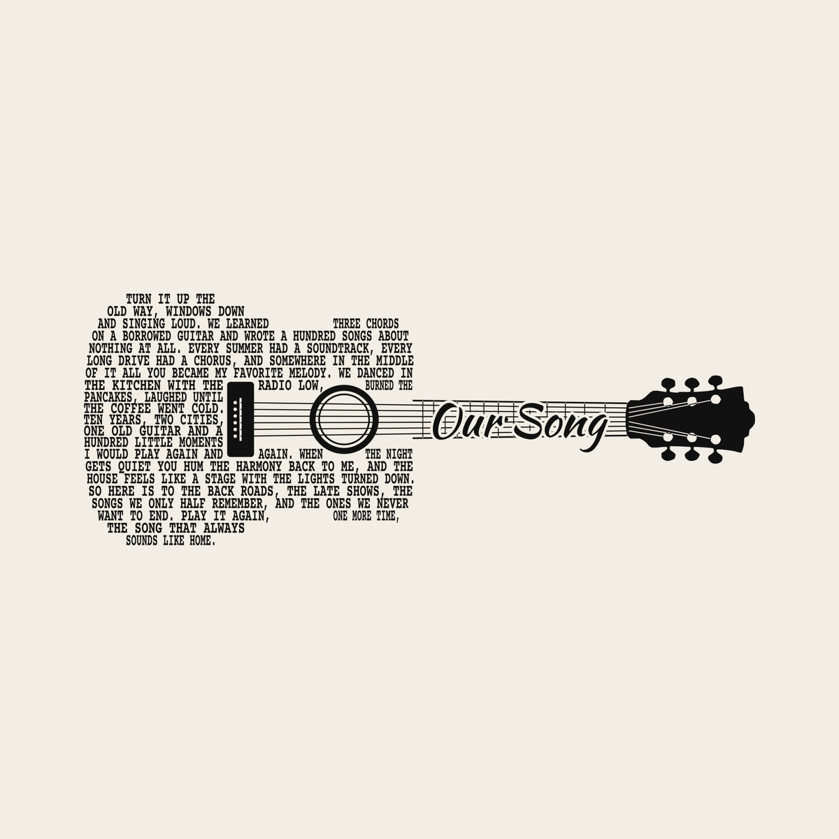 Song Lyrics Guitar design artwork on its own, personalized with your details