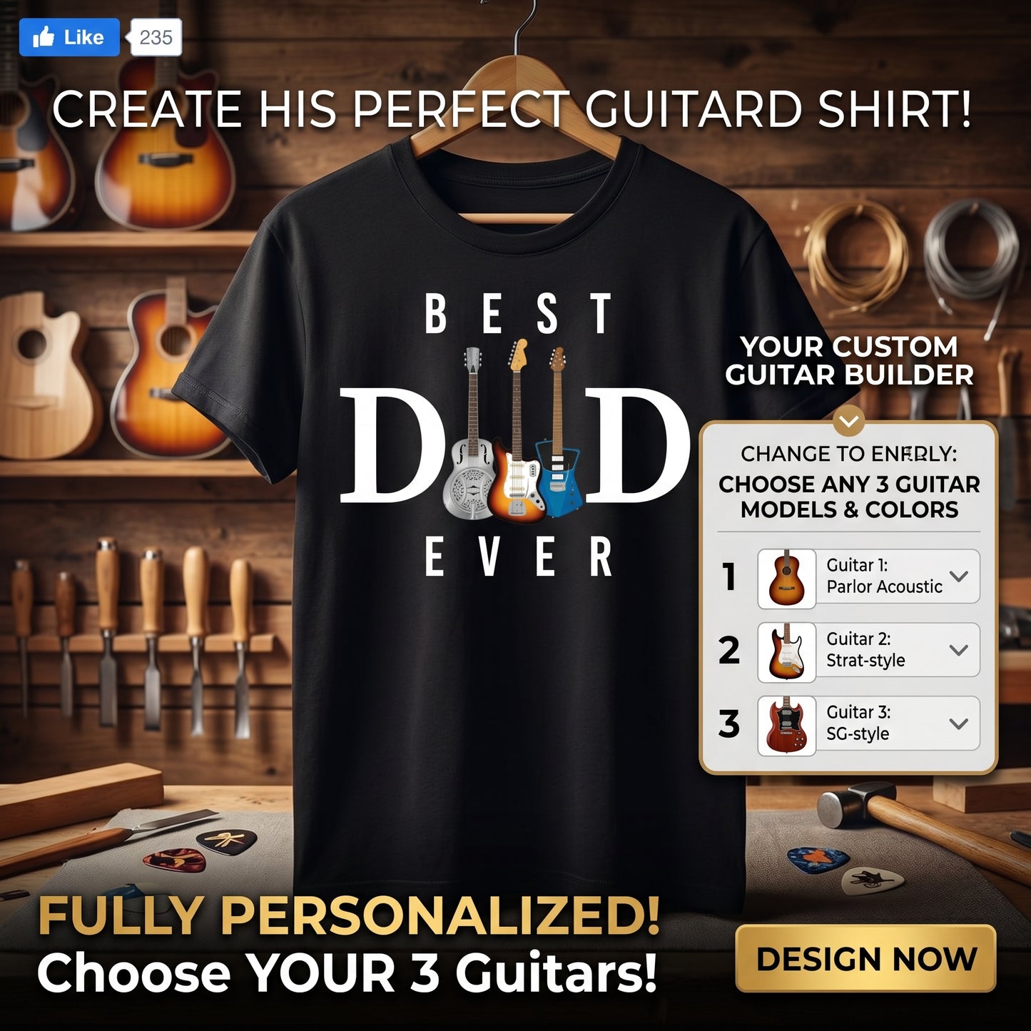 DAD By Guitars Full Color Personalized Tee