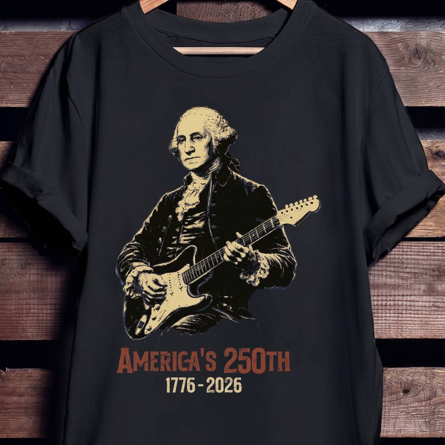 George Washington Playing Fender Stratocaster Guitar America 250th - The Music Frontiers