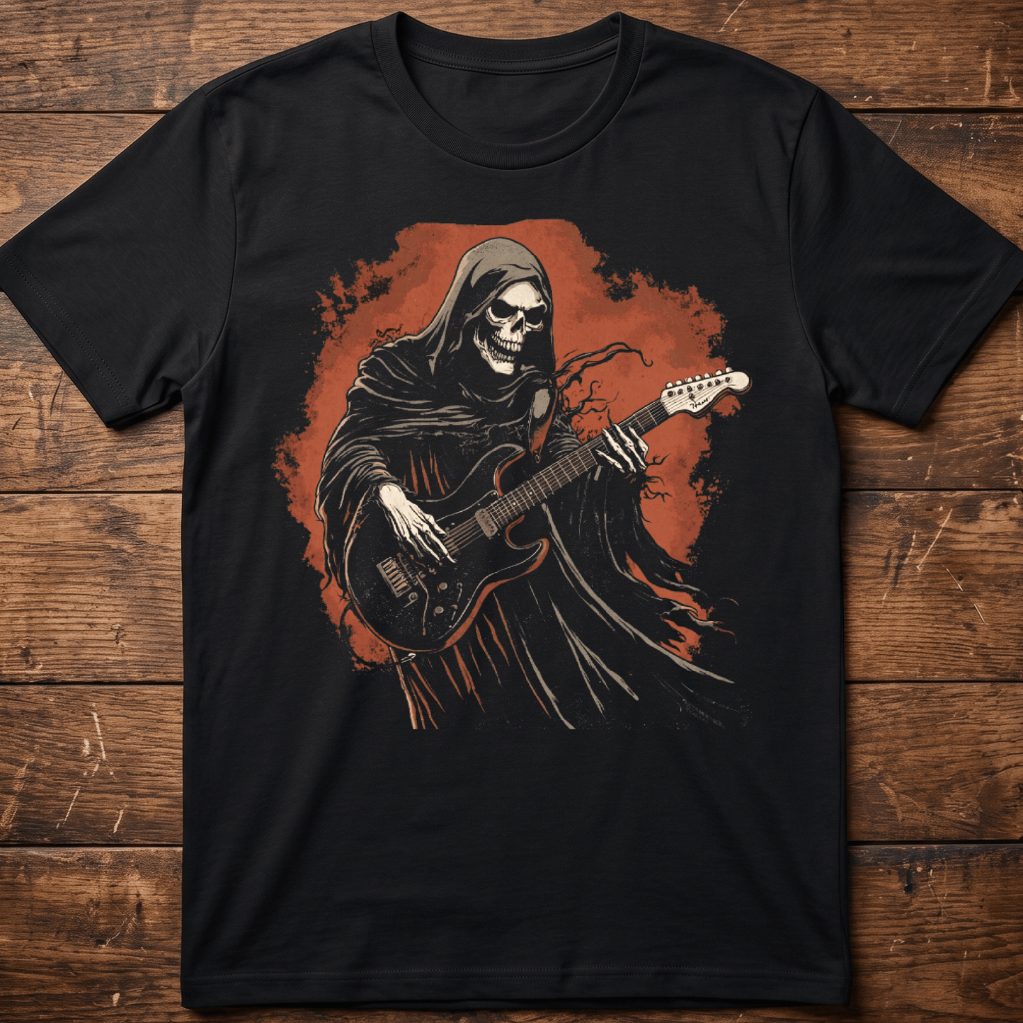 Grim Reaper Playing Electric Guitar T-Shirt - The Music Frontiers