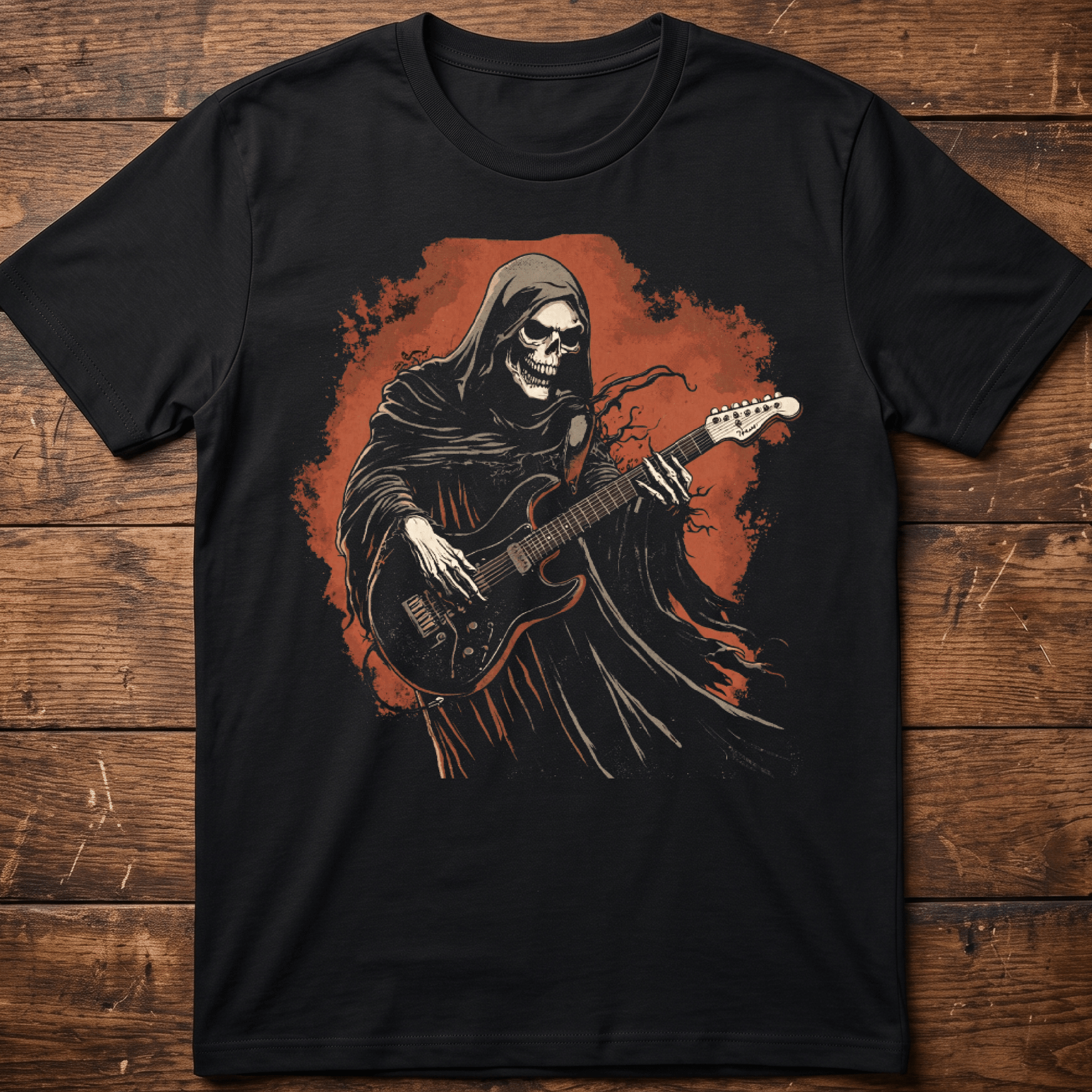 Grim Reaper Playing Electric Guitar T-Shirt - The Music Frontiers