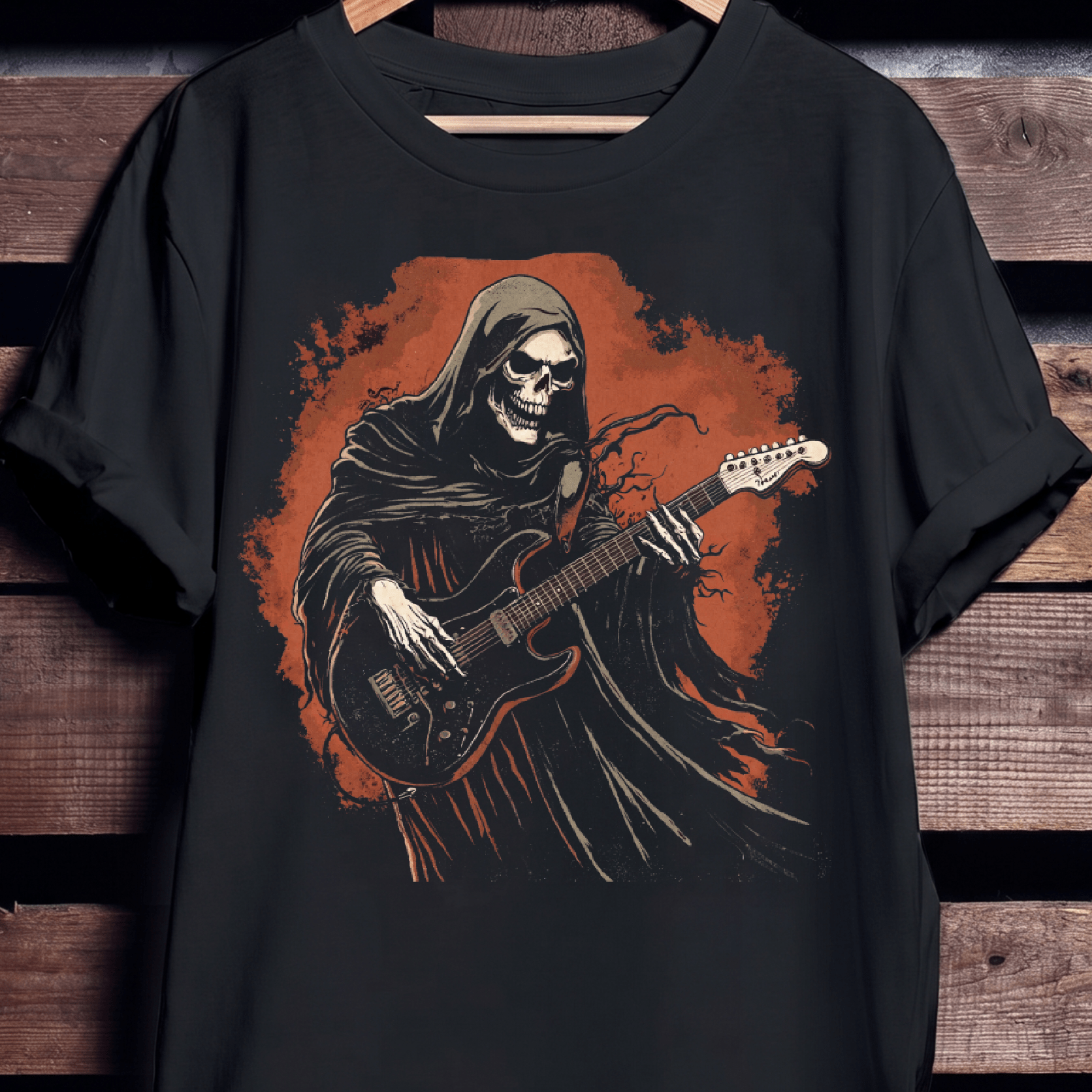 Grim Reaper Playing Electric Guitar T-Shirt - The Music Frontiers