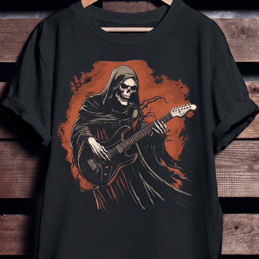 Grim Reaper Playing Electric Guitar T-Shirt - The Music Frontiers