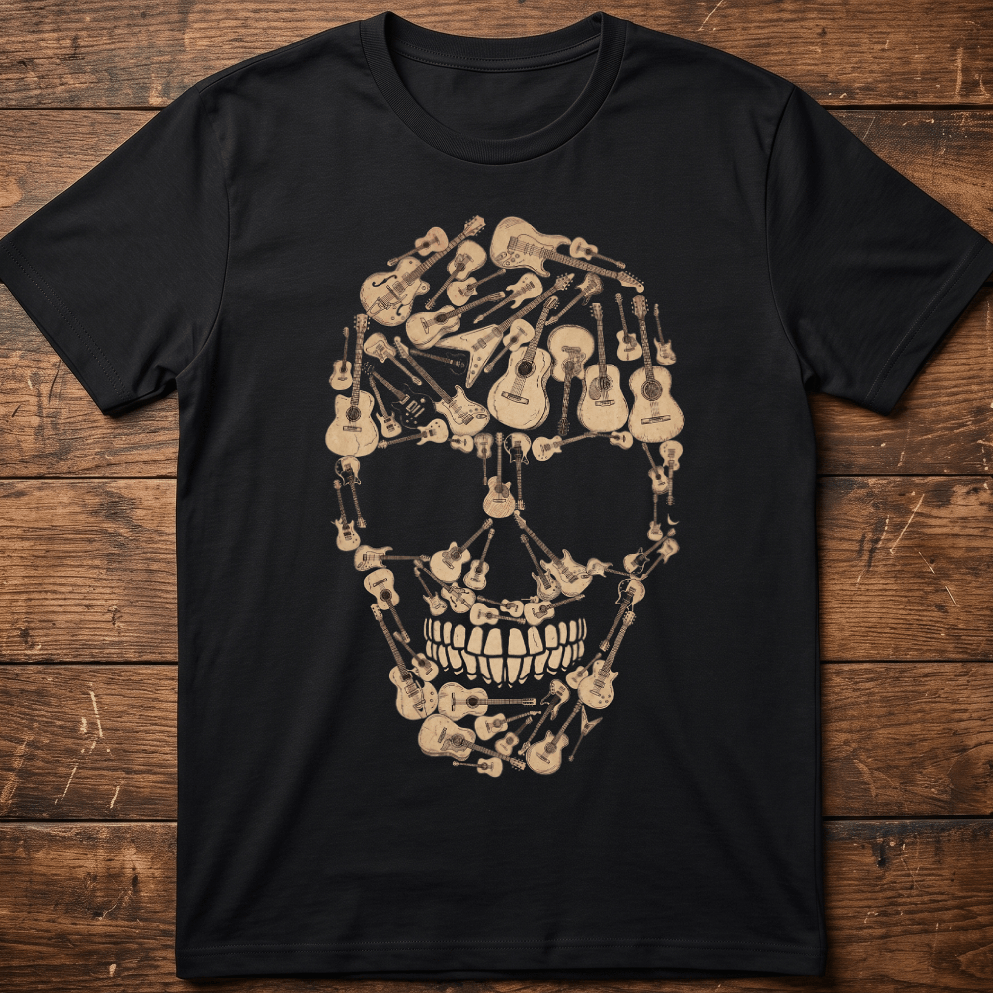 Guitar Collage Skull Mosaic Tee - The Music Frontiers