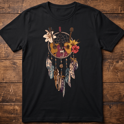 Guitar Dreamcatcher Boho T-shirt - Floral Feather Music Tee - The Music Frontiers