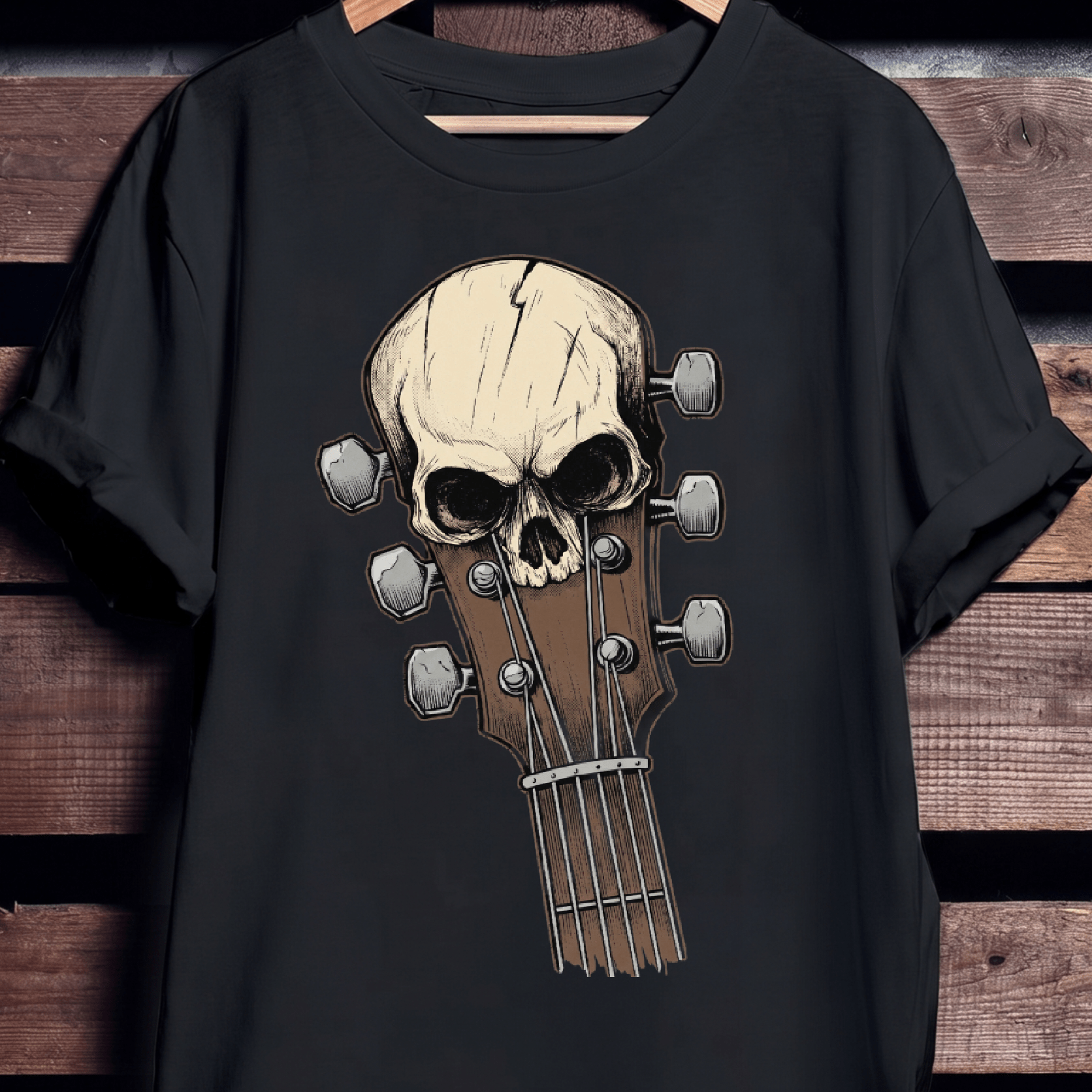 Guitar Headstock Skull Grunge Tee - The Music Frontiers