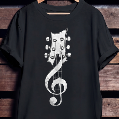 Guitar Headstock Treble Clef T-Shirt — Musician Graphic Tee