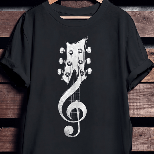 Guitar Headstock Treble Clef T-Shirt — Musician Graphic Tee - The Music Frontiers