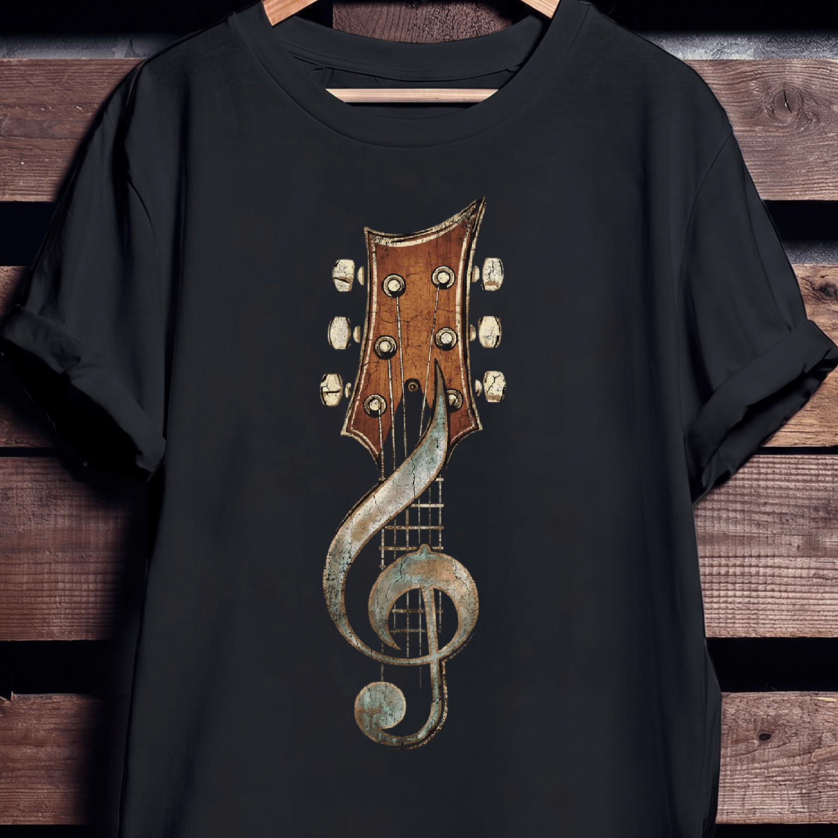 Guitar Headstock Treble Clef T‑Shirt — Musician Guitarist Tee - The Music Frontiers