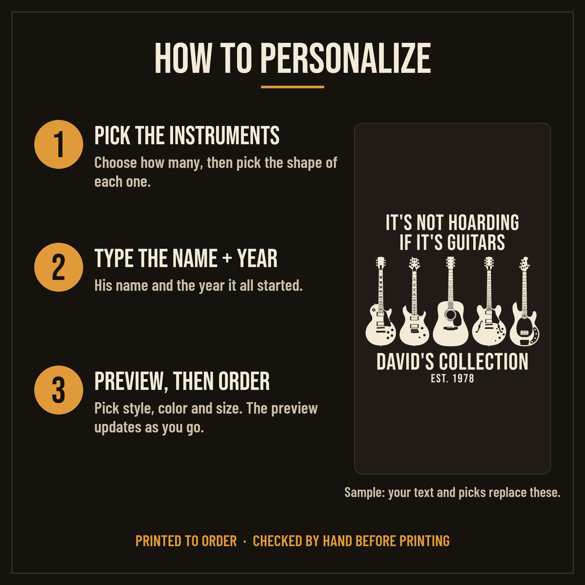 It's Not Hoarding If It's Guitars Personalized Collection Shirt - how to personalize in 3 steps