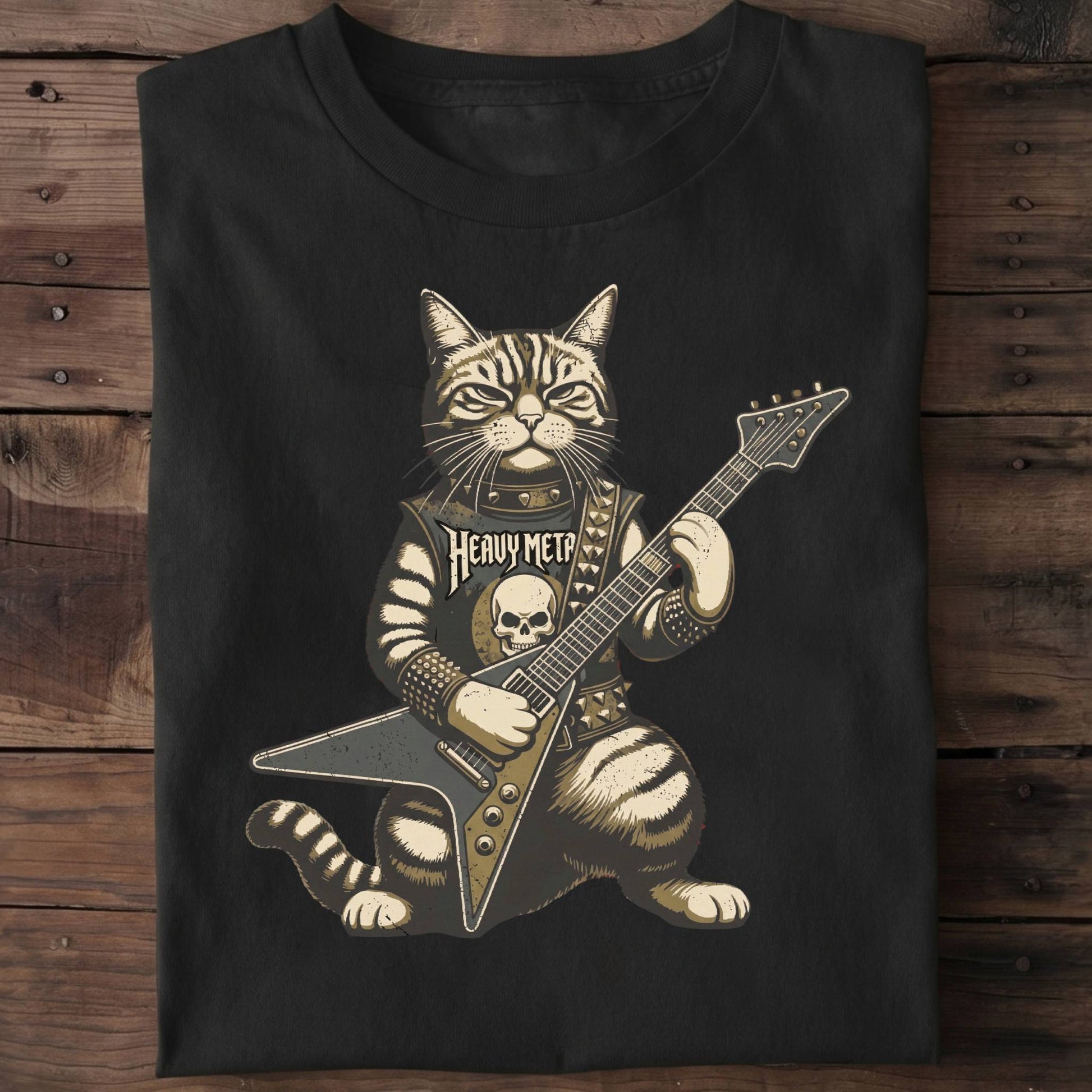 Heavy Metal Cat Bassist Tee - The Music Frontiers