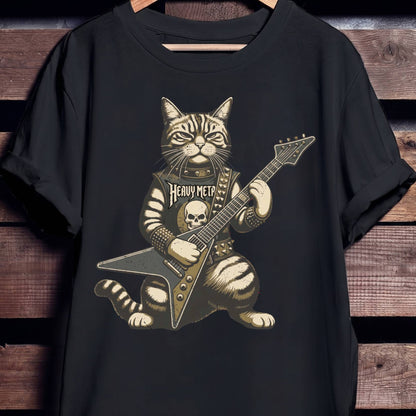 Heavy Metal Cat Bassist Tee - The Music Frontiers
