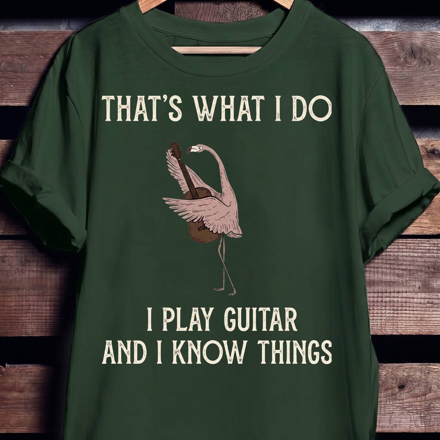 "I Play Guitar And I Know Things" Flamingo Tee - The Music Frontiers