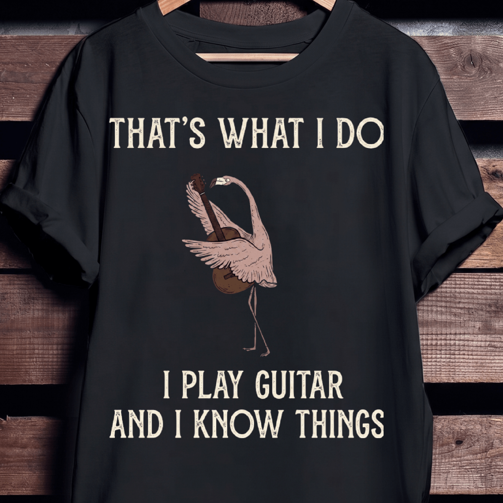 "I Play Guitar And I Know Things" Flamingo Tee - The Music Frontiers