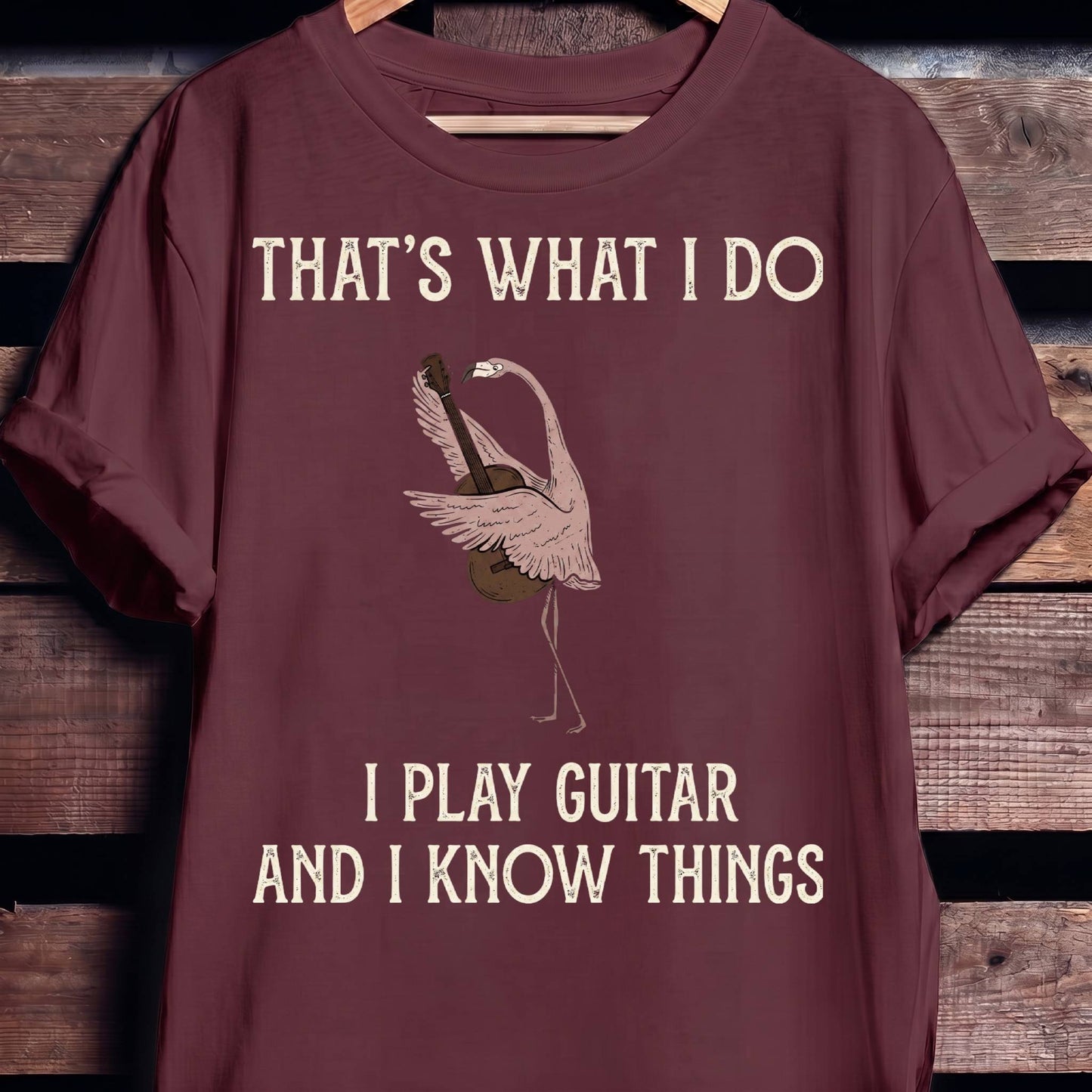 "I Play Guitar And I Know Things" Flamingo Tee - The Music Frontiers