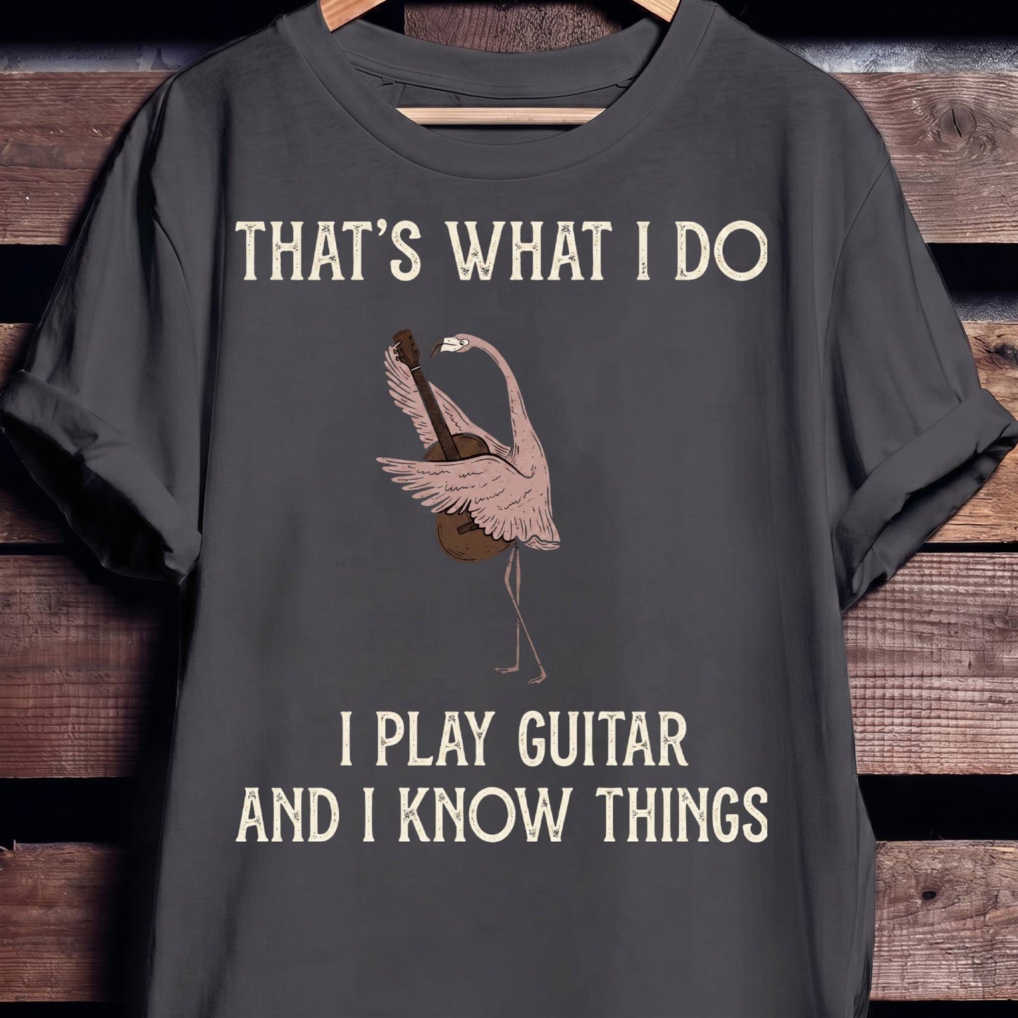 "I Play Guitar And I Know Things" Flamingo Tee - The Music Frontiers