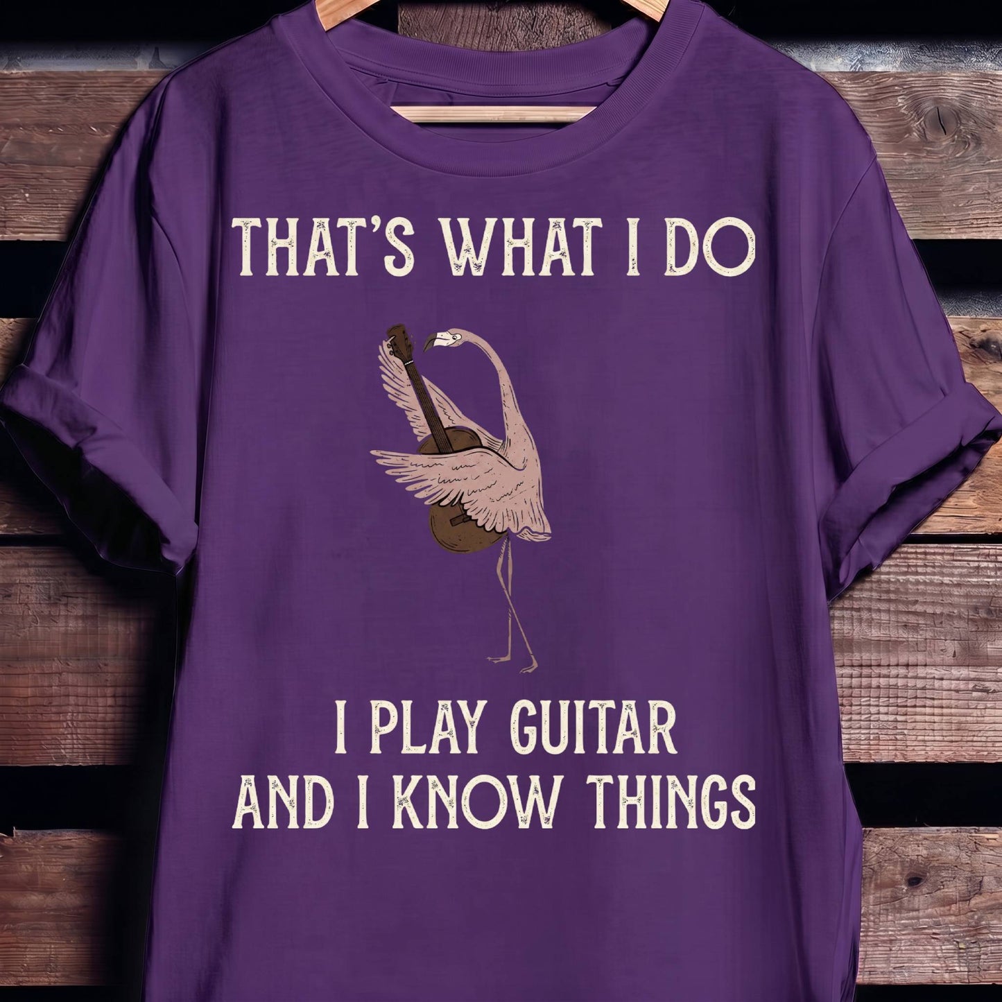 "I Play Guitar And I Know Things" Flamingo Tee - The Music Frontiers