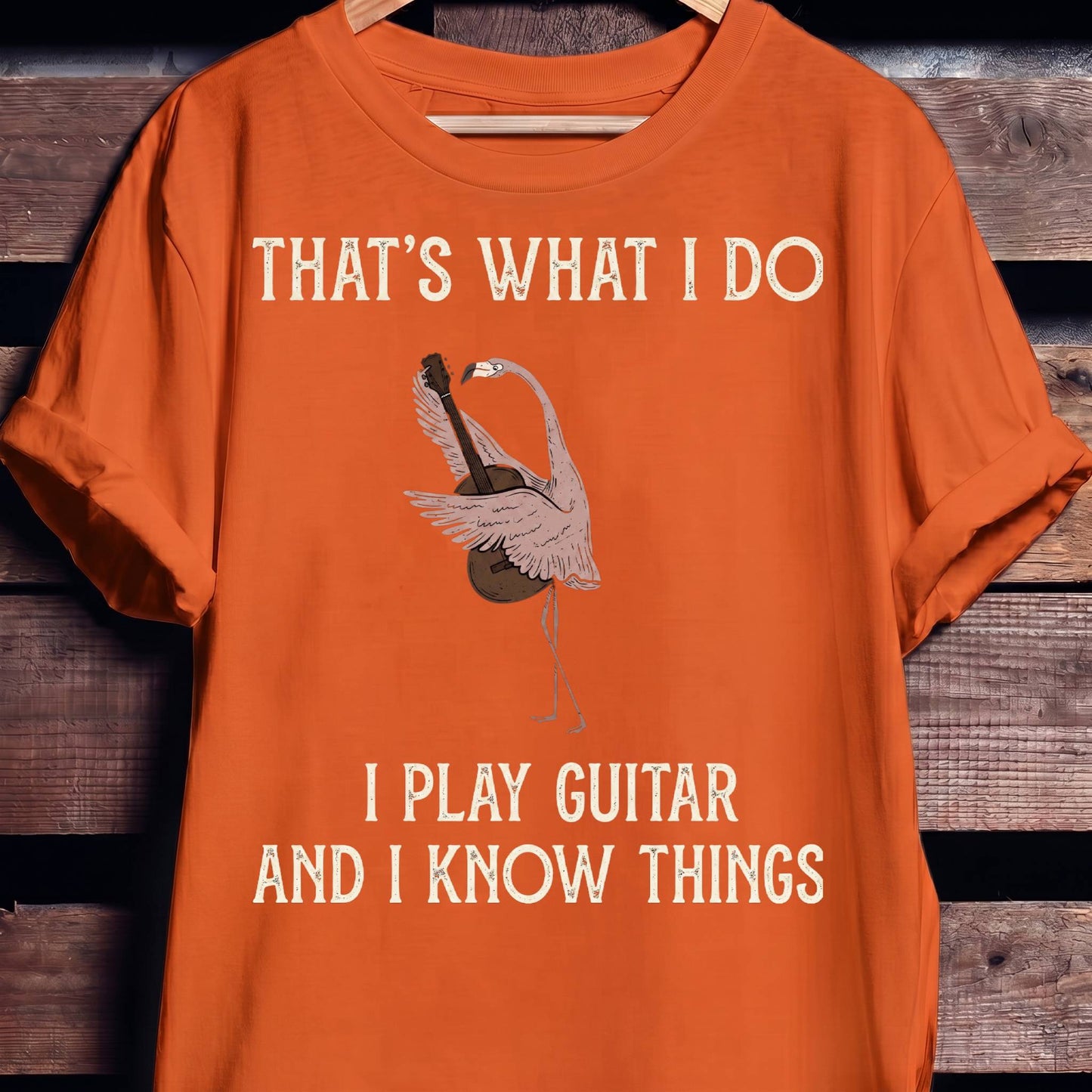 "I Play Guitar And I Know Things" Flamingo Tee - The Music Frontiers