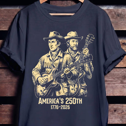 Lewis and Clark Playing Guitar America 250 - The Music Frontiers