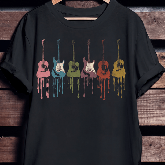 Vintage Retro Melting Colorful Guitars Pop Art T-Shirt - The Music Frontiers