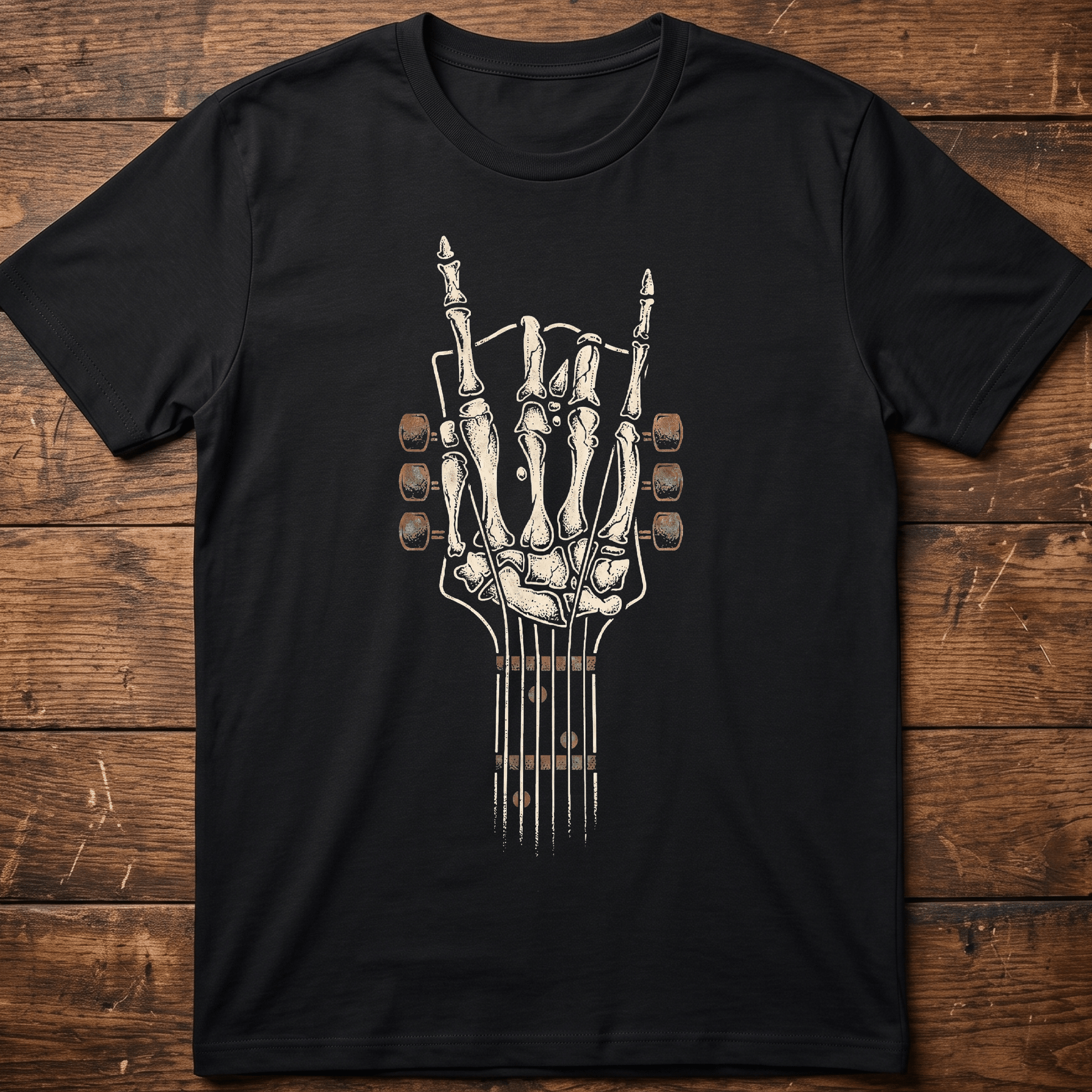 Rock On Skeleton Guitar Headstock T-shirt - The Music Frontiers