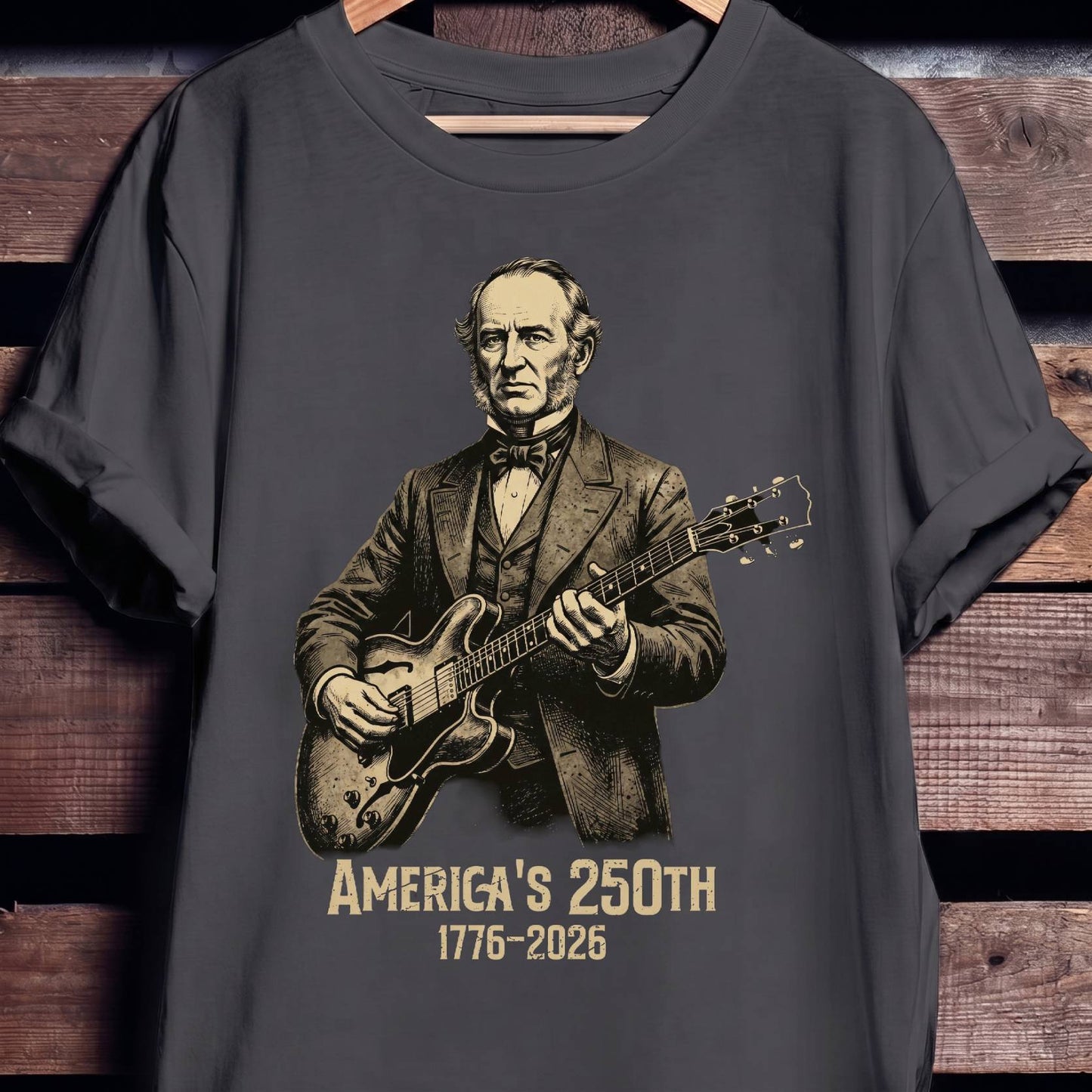 Martin Van Buren Playing Guitar America 250 - The Music Frontiers